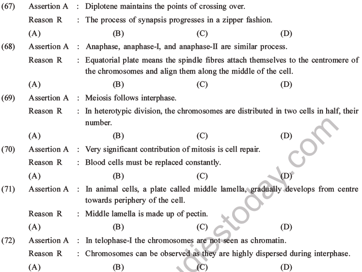 NEET Biology Cell Cycle MCQs Set B, Multiple Choice Questions